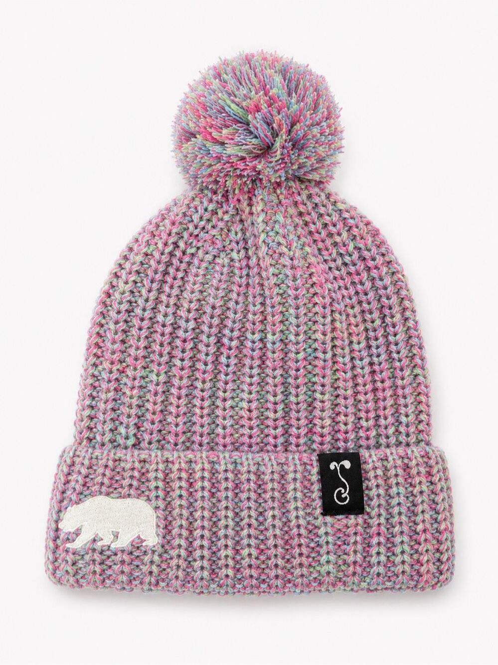 Grassroots California Multicolor Knit Beanie With Grizzly Bear One Size